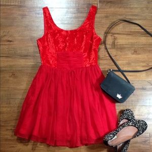 FREE PEOPLE Red Velvet and Chiffon Dress ❤️